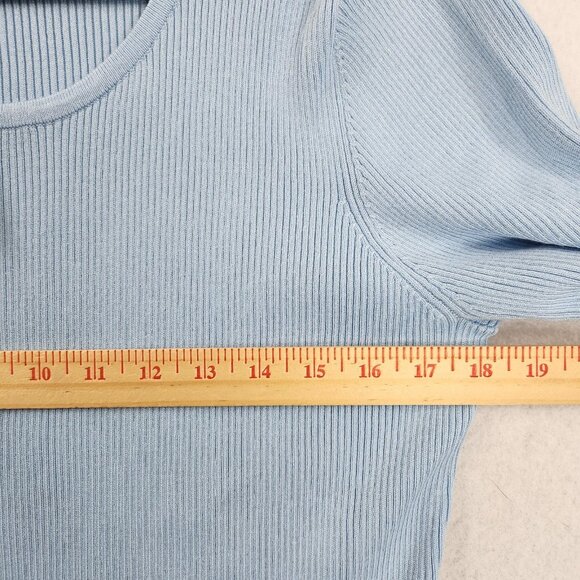 Calvin Klein Sweater Womens Large Blue Ribbed Knit Scoop Neck Lettuce Hem NEW - Picture 5 of 12